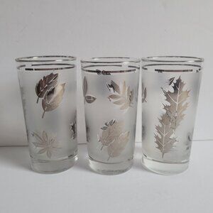 Vintage Libbey Mid-Century Frosted Leaf Highball Glasses Set Of 3
